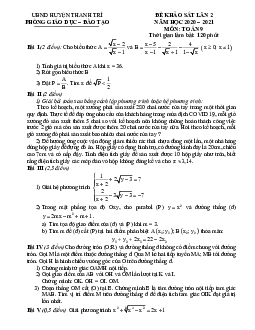 Đề khảo sát lần 2 Toán 9 năm 2020 – 2021 phòng GD&ĐT Thanh Trì – Hà Nội