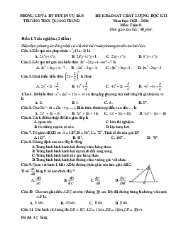 Đề học kì 1 Toán 8 năm 2023 – 2024 trường THCS Quang Trung – Nam Định