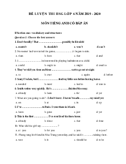 Đề thi học sinh giỏi tiếng Anh lớp 6 năm 2019 - 2020 số 8