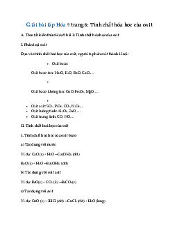 Giải Hóa 9 Bài 1: Tính chất hóa học của oxit
