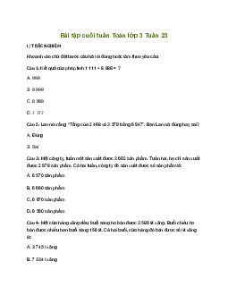 Bài tập cuối tuần lớp 3 môn Toán Kết nối tri thức - Tuần 23