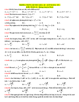 Đề thi học kỳ 1 Toán lớp 12 năm học 2017 - 2018 trường THPT chuyên Long An (có đáp án)