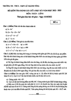 Đề giữa học kì 1 Toán 8 năm 2022 – 2023 trường Lê Thánh Tông – TP HCM