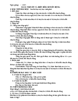 Giáo án Công nghệ 8 Bài 8: Truyền và biến đổi chuyển động | Cánh diều