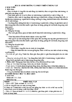 Giáo án Khoa học tự nhiên 7 Sinh học Bài 31: Sinh trưởng và phát triển ở động vật | Cánh diều