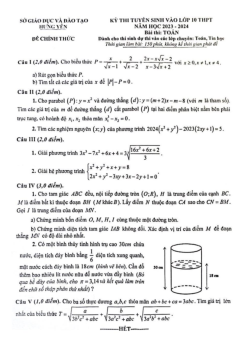 Đề tuyển sinh lớp 10 môn Toán (chuyên) năm 2023 – 2024 sở GD&ĐT Hưng Yên