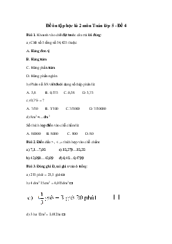 Đề thi học kì 2 môn Toán lớp 5 năm 2024 - Đề 4