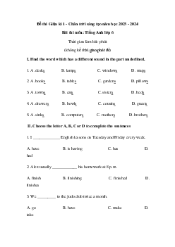 Đề thi giữa học kì 1 môn Tiếng Anh 6 năm 2023 - 2024 sách FRIENDS PLUS | Đề 3