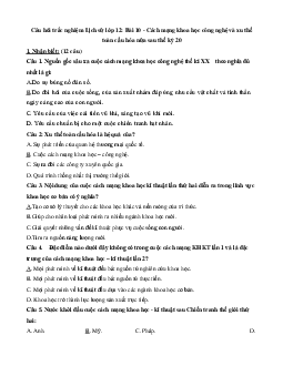 Trắc nghiệm Lịch Sử 12 Bài 10 - Cách mạng khoa học công nghệ và xu thế toàn cầu hóa nửa sau thế kỷ 20