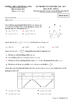 Đề thi HK1 Toán 12 năm học 2016 – 2017 trường THPT chuyên Hạ Long