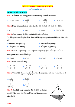 Đề cương ôn tập giữa HK1 Toán 8 Chân trời sáng tạo