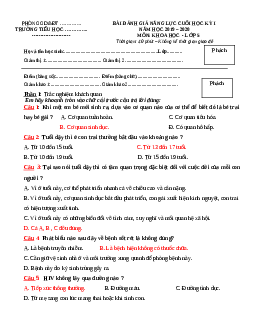 Đề thi học kì 1 môn Khoa học lớp 5 năm 2019-2020 theo thông tư 22