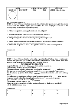 Kì thi chọn đội tuyển chính thức dự thi HSG quốc gia lớp 12 THPT tỉnh Lâm Đồng năm học 2019-2020 môn thi Tiếng Anh
