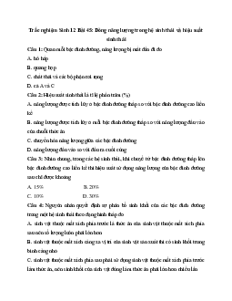 Trắc nghiệm Sinh 12 Bài 45: Dòng năng lượng trong hệ sinh thái và hiệu suất sinh thái