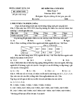 Đề cuối kì 2 Toán 7 năm 2022 – 2023 phòng GD&ĐT Quốc Oai – Hà Nội