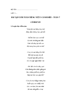 Bài tập cuối tuần tiếng Việt lớp 3 Cánh diều Tuần 7 cơ bản