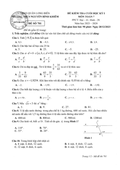 Đề cuối học kỳ 1 Toán 7 năm 2023 – 2024 trường THCS Nguyễn Bỉnh Khiêm – Hà Nội