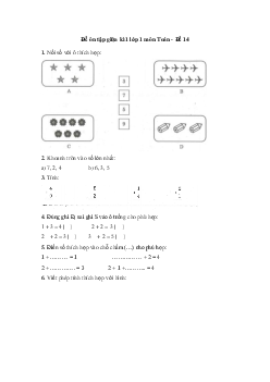 Đề ôn tập giữa học kì 1 môn Toán lớp 1 - Đề 14