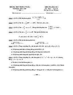 Đề thi học kì 2 Toán 10 năm 2019 – 2020 trường THPT Trưng Vương – TP HCM