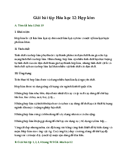 Giải bài tập Hóa 12 bài 19: Hợp kim