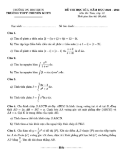 Đề thi học kì 1 Toán 12 năm 2022 – 2023 trường chuyên KHTN – Hà Nội
