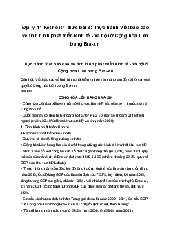 Địa lý 11 Kết nối tri thức bài 8: Thực hành Viết báo cáo về tình hình phát triển kinh tế - xã hội ở Cộng hòa Liên bang Bra-xin