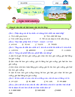 Giải Bài tập cuối tuần lớp 4 môn Toán Chân trời sáng tạo - Tuần 19