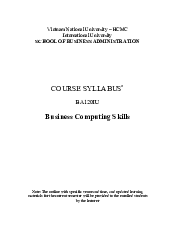 Course syllabus - Business Computing Skills | Trường Đại học Quốc tế, Đại học Quốc gia Thành phố HCMv