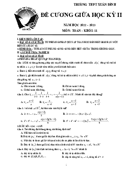 Đề cương giữa kỳ 1 Toán 11 năm 2022 – 2023 THPT Lương Ngọc Quyến – Thái Nguyên