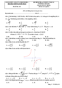 Đề cuối kỳ 1 Toán 12 năm 2023 – 2024 trường THPT Nguyễn Trãi – Khánh Hòa
