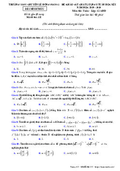 Đề KSCL 8 tuần HK1 Toán 12 năm 2019 – 2020 trường chuyên Lê Hồng Phong – Nam Định