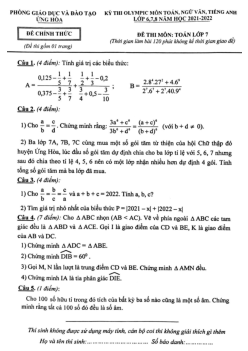 Đề thi Olymtic Toán 7 năm 2021 của PGD&ĐT Ứng Hòa
