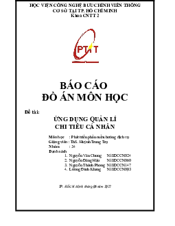 Báo cáo đồ án môn học Phát triển phần mềm hướng dịch vụ đề tài "Ứng dụng quản lí chi tiêu cá nhân"