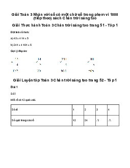 Giải Toán 3: Nhân với số có một chữ số trong phạm vi 1000 (tiếp theo) | Chân trời sáng tạo