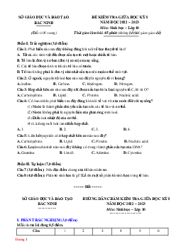 Đề thi giữa HK1 Sinh học 10 Sở GD Bắc Ninh 2022-2023 (có đáp án)