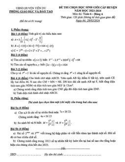 Đề thi học sinh giỏi Toán 6 năm 2023 – 2024 phòng GD&ĐT Tiên Du – Bắc Ninh