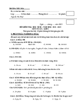 Bộ đề thi học kì 2 môn Toán 3 năm 2022 - 2023 (Đề 3) | Kết nối tri thức