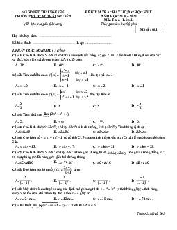 Đề kiểm tra học kỳ 2 Toán 11 năm 2019 – 2020 trường PTDT nội trú Thái Nguyên