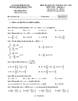 Kiểm tra học kỳ 1 Toán 11 năm học 2017 – 2018 trường THPT Phước Vĩnh – Bình Dương
