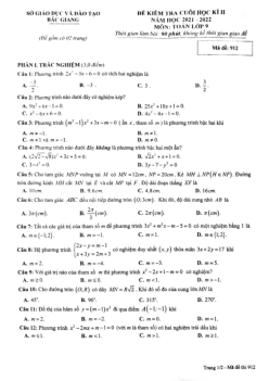 Đề kiểm tra cuối học kì 2 Toán 9 năm 2021 – 2022 sở GD&ĐT Bắc Giang