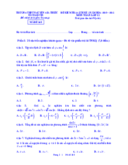 Đề thi HK1 Toán 11 năm 2020 – 2021 trường THPT Nguyễn Gia Thiều – Hà Nội