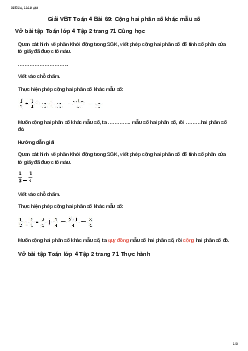 Vở bài tập Toán lớp 4 Bài 69: Cộng hai phân số khác mẫu số Chân trời sáng tạo