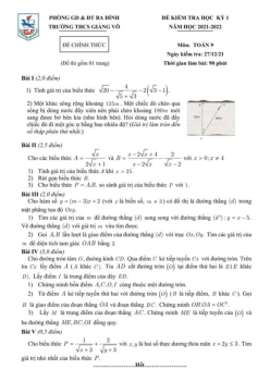 Đề kiểm tra học kỳ 1 Toán 9 năm 2021 – 2022 trường THCS Giảng Võ – Hà Nội