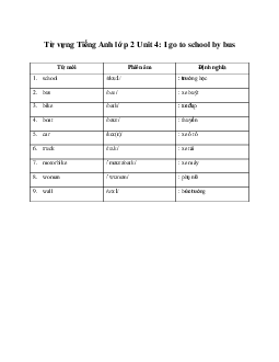 Từ vựng Unit 4: I go to school by bus  | Tiếng anh 2 Family and Friends
