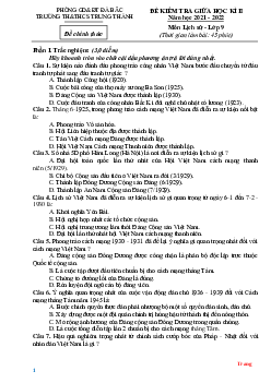 Đề thi giữa HKII môn Lịch Sử 9 trường THCS Xuân Trúc năm học 2021-2022 (có đáp án)