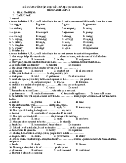 Đề cương ôn tập học kì 1 môn Tiếng Anh 10 sách Chân trời sáng tạo