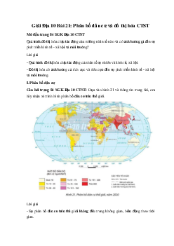 Giải Địa 10 Bài 21: Phân bố dân cư và đô thị hóa CTST