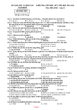 Đề kiểm tra cuối kỳ I năm 2021-2022 môn hóa học 12 Sở GD Nam Định (có đáp án)