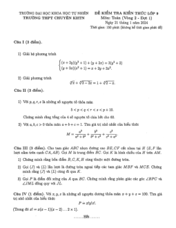 Đề kiểm tra Toán 9 năm 2023 – 2024 trường chuyên KHTN – Hà Nội (Vòng 2 – Đợt 1)