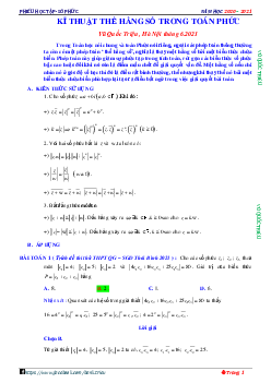 Kĩ thuật thế hằng số trong bài toán số phức – Vũ Quốc Triệu Toán 12